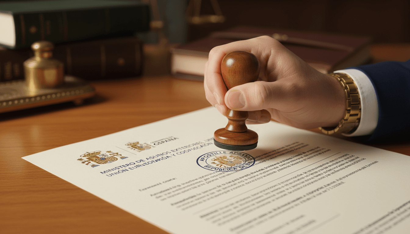 Apostilla de La Haya siendo aplicada a un documento oficial