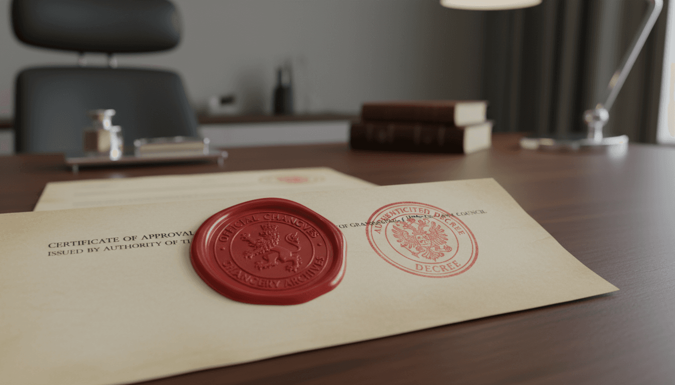 Primer plano de un documento oficial con sello y apostilla