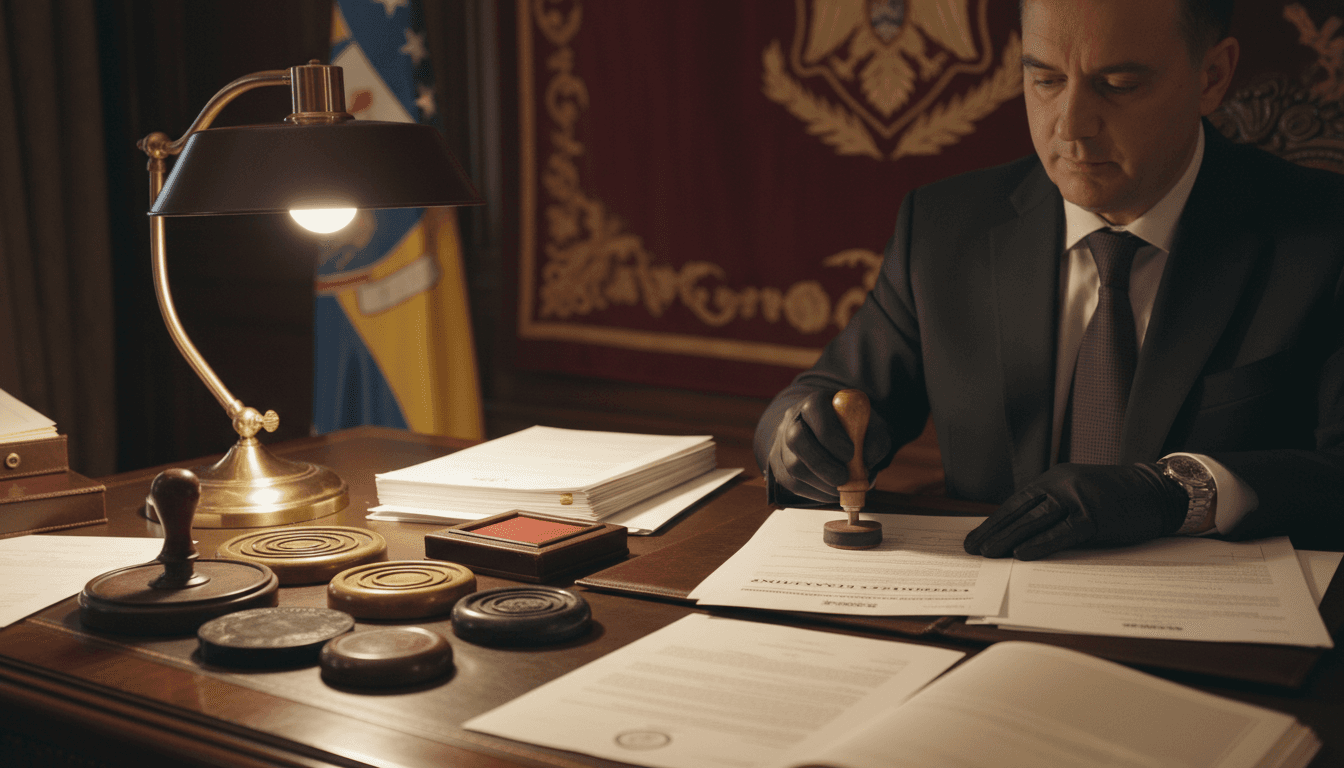 Oficial consular legalizando documentación oficial