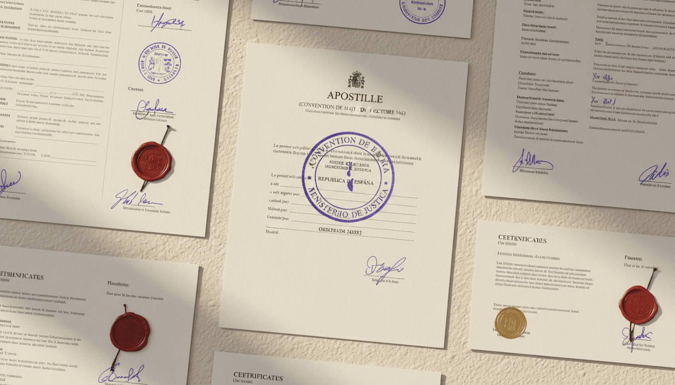 Documentos con apostilla de la Haya y sellos oficiales españoles
