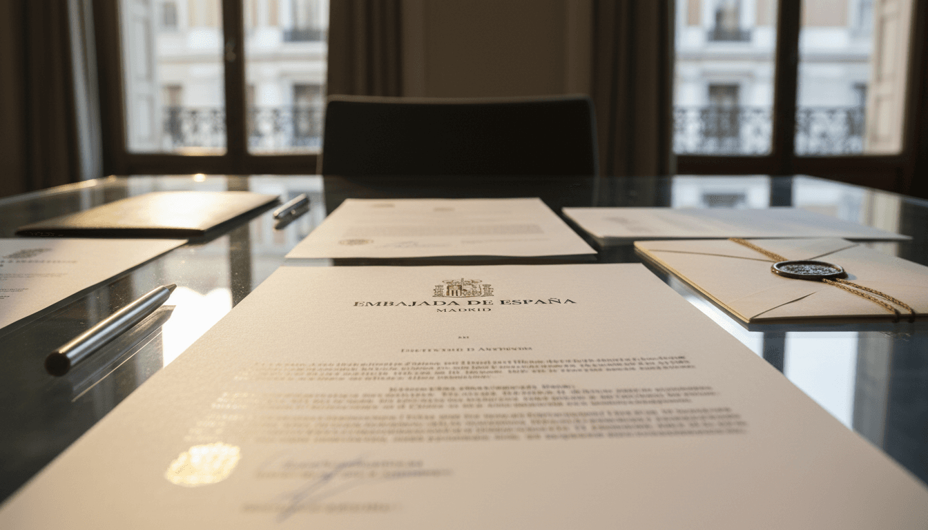 Documentación de la embajada de Emiratos Árabes Unidos con sellos oficiales