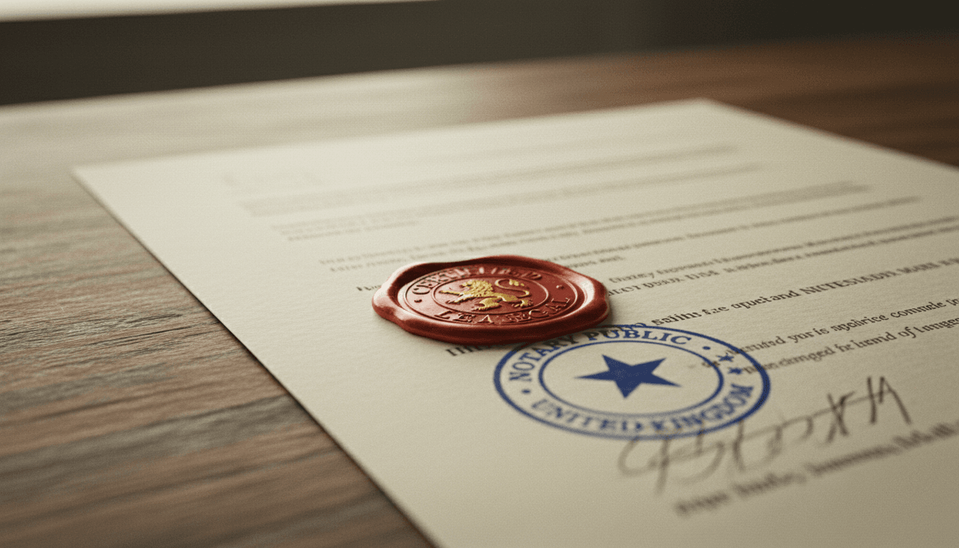 Documento con sello notarial y apostilla de la Haya