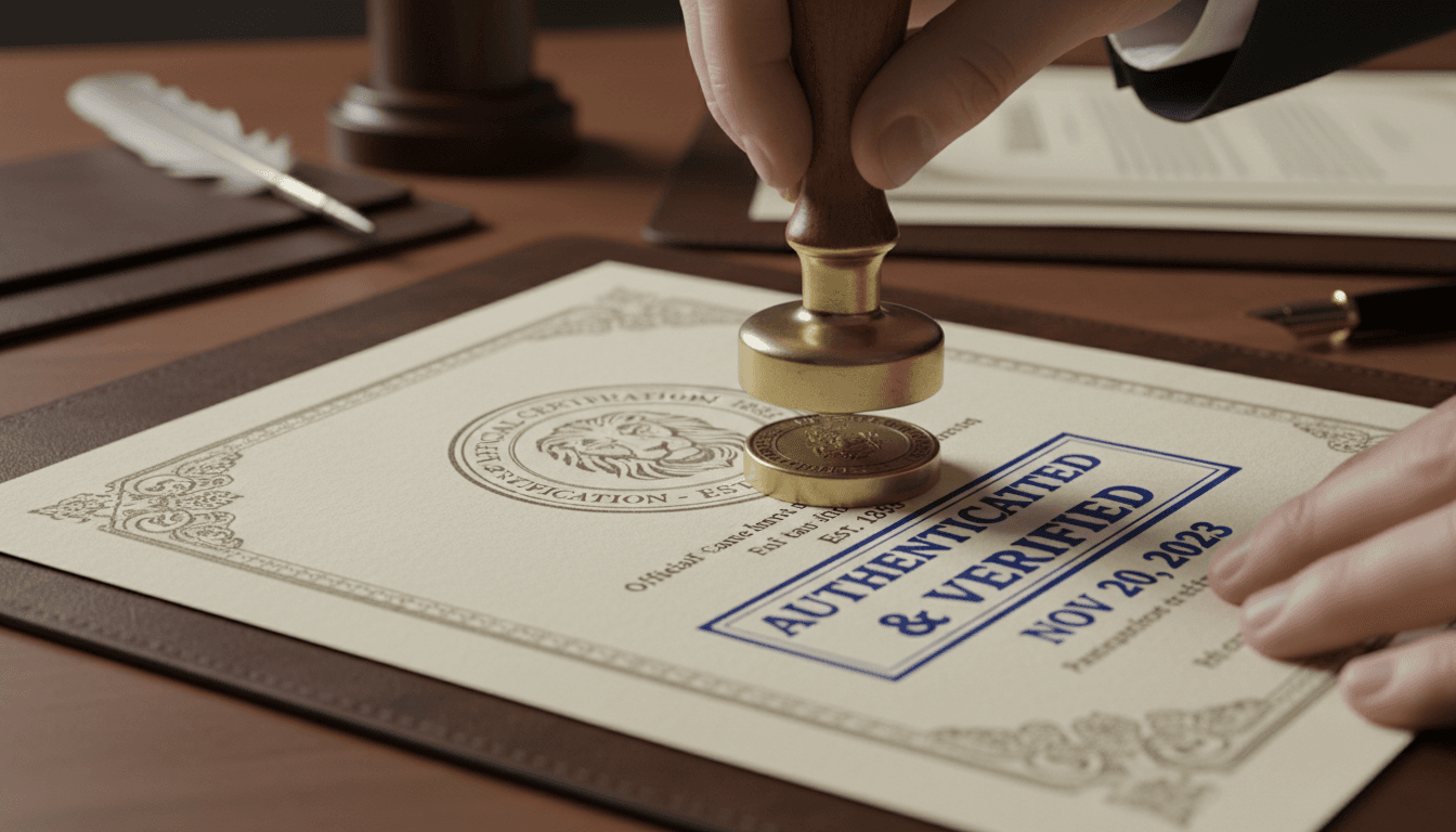 Primer plano de un sello oficial sobre un certificado