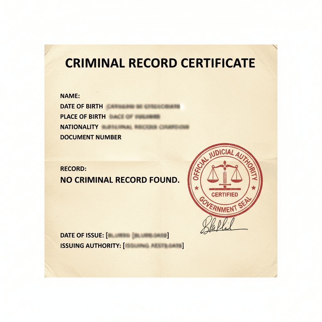 Certificado de antecedentes penales con sello oficial