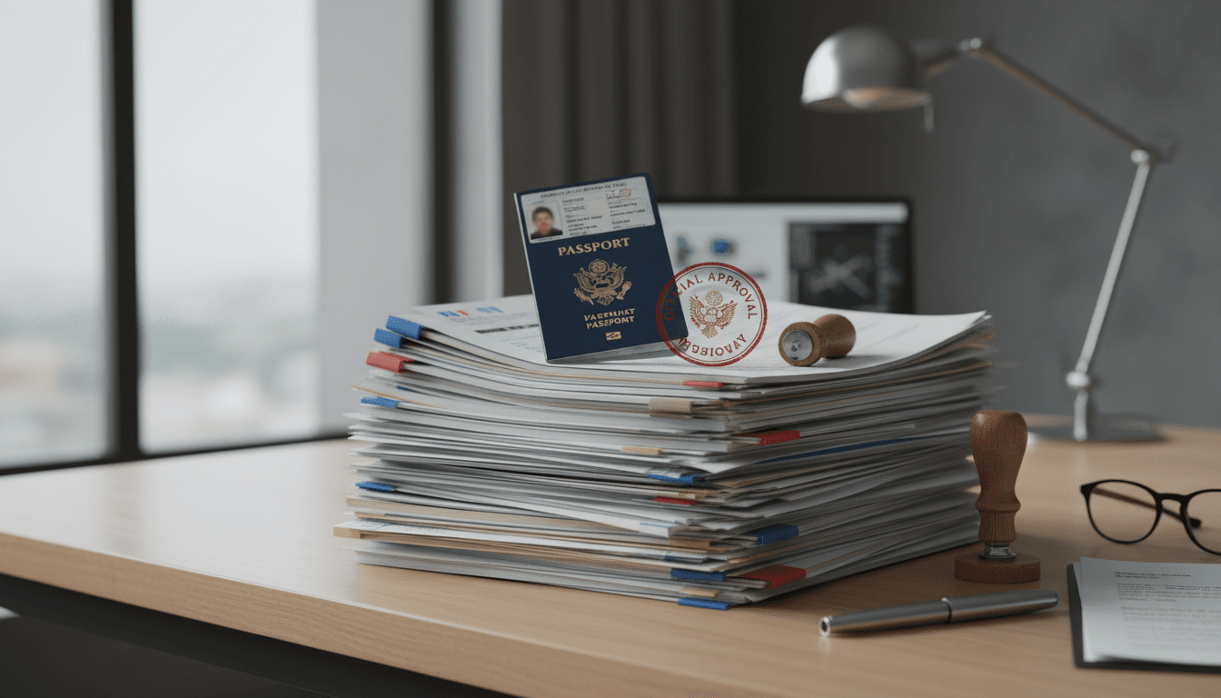 Documentación oficial y pasaporte sobre una mesa de trabajo